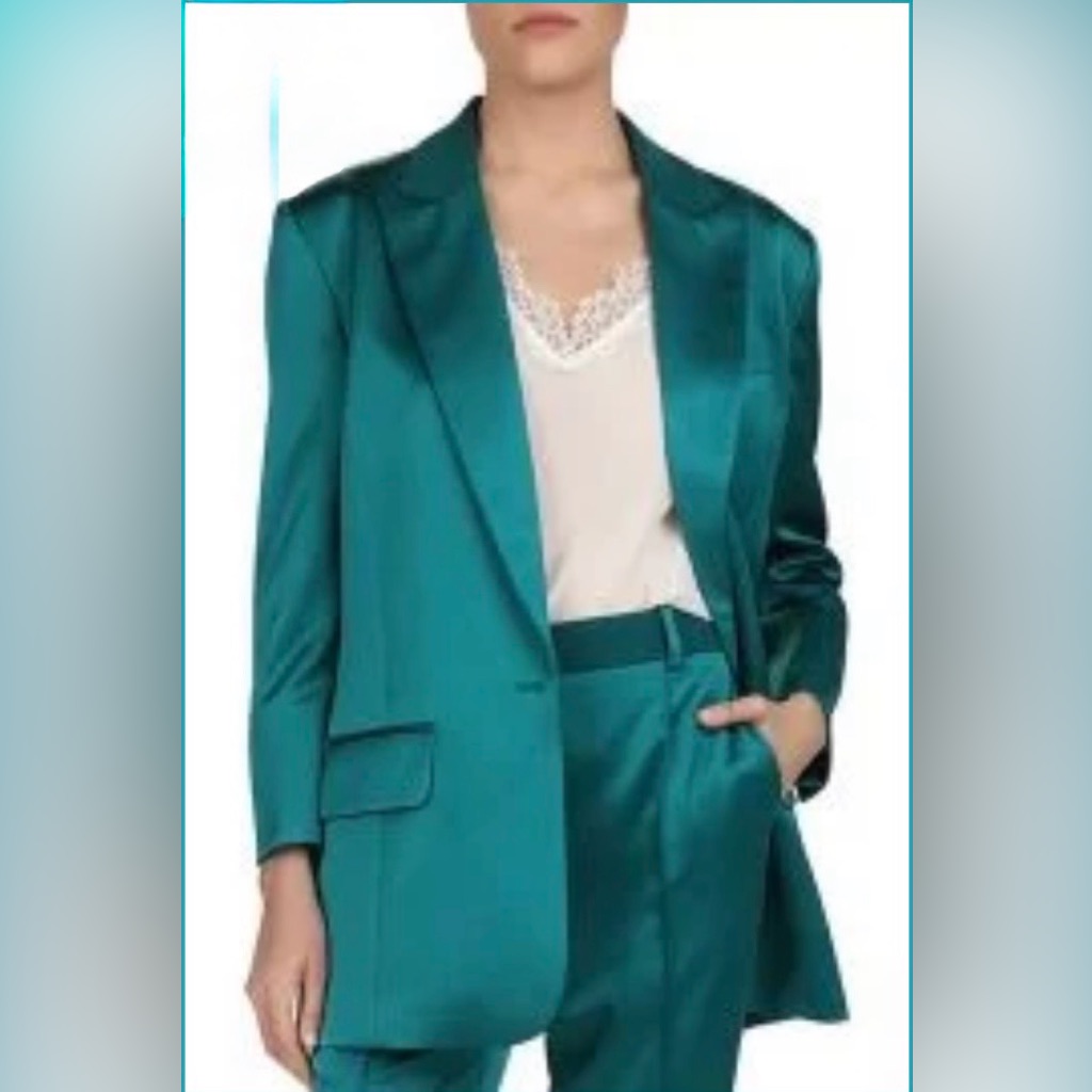 The Kooples Teal Satin Text Blazer